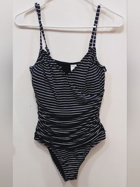 Garnet Hill Navy & White Striped One-Piece Bathing Suit (#D-43)